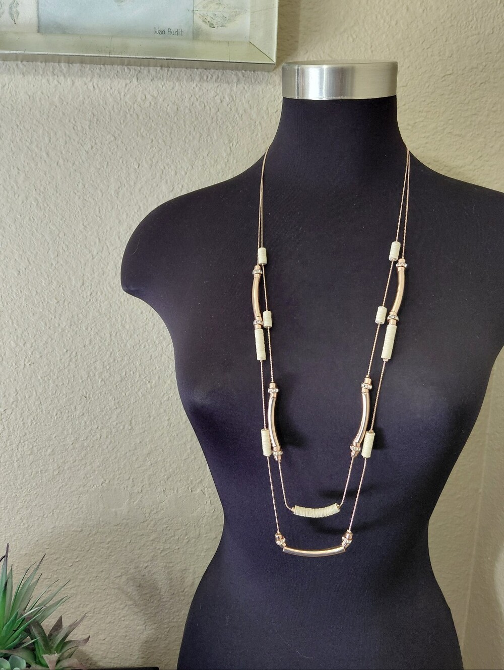 Rose Gold Rhinestone Beaded Necklace Multi Strand